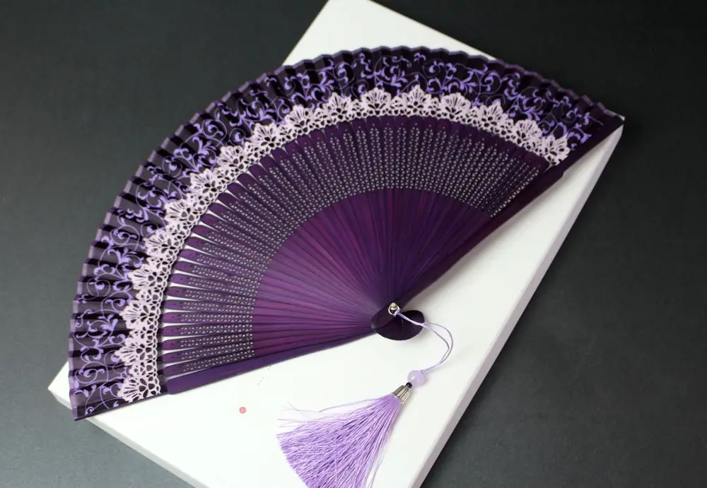 Color changing crown fan women's folding fan lace color changing fashion folding Hanfu photography Green Black Green