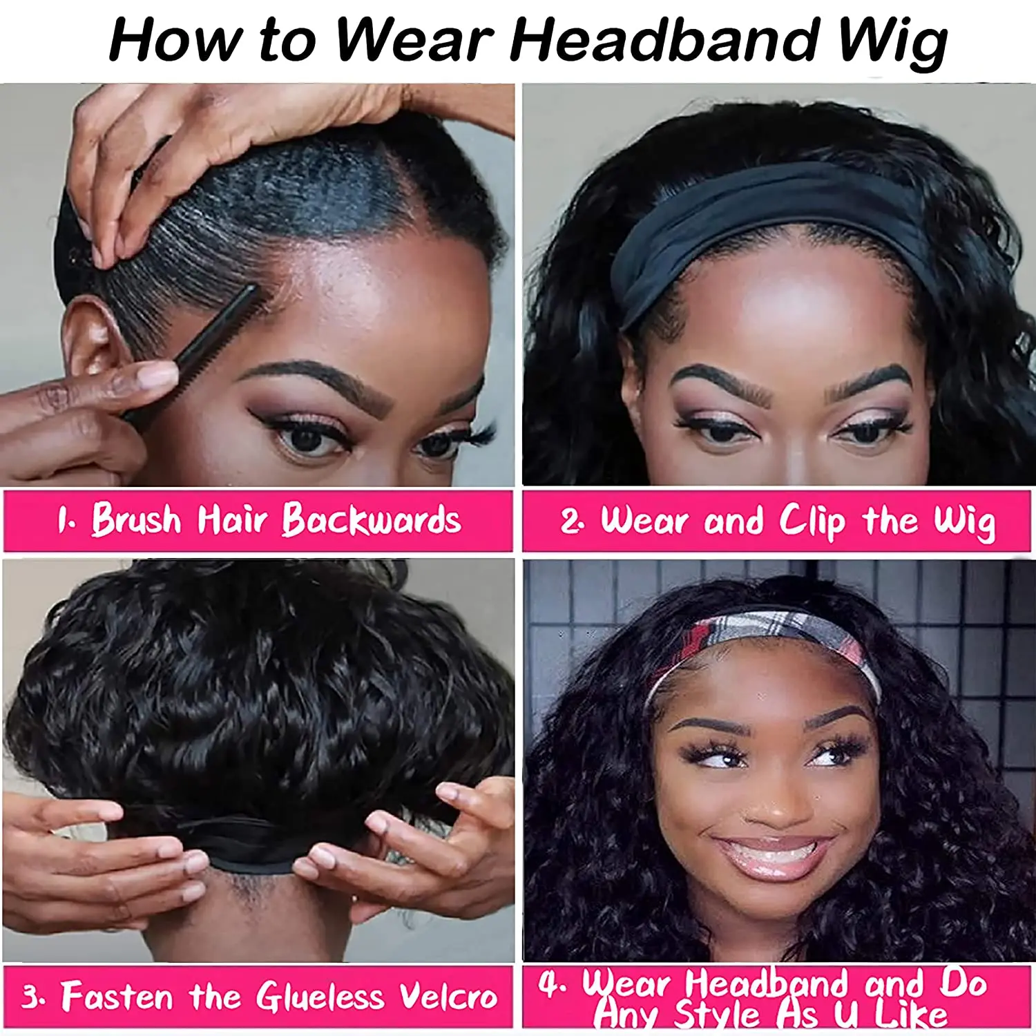 Headband Wig Human Hair Kinky Water Wave Glueless Wig Full Machine Made Curly Headband Wig 32Inches Human Hair Wigs for Women 5