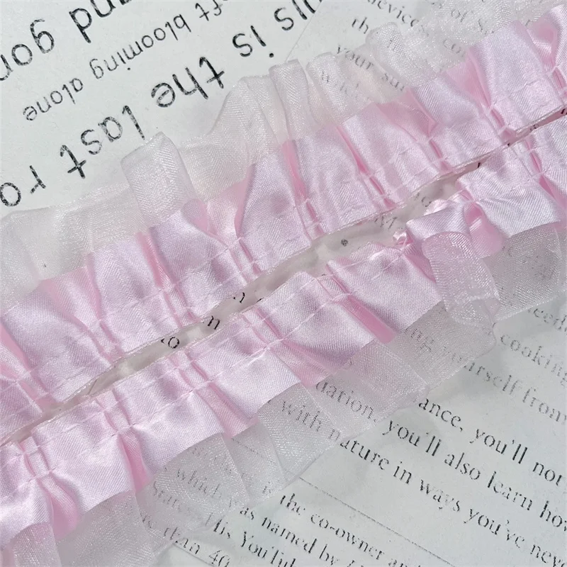 4CM Wide Double Layers Pleated Lace Fabirc Ribbon Needlework Ruffle Trim Lolita Dress Apparel DIY Sewing Decor lace ribbon lace sewing supplies lace sewing accessories lace decoration lace garment accessories lace accessories lace fabric clothing accessories
