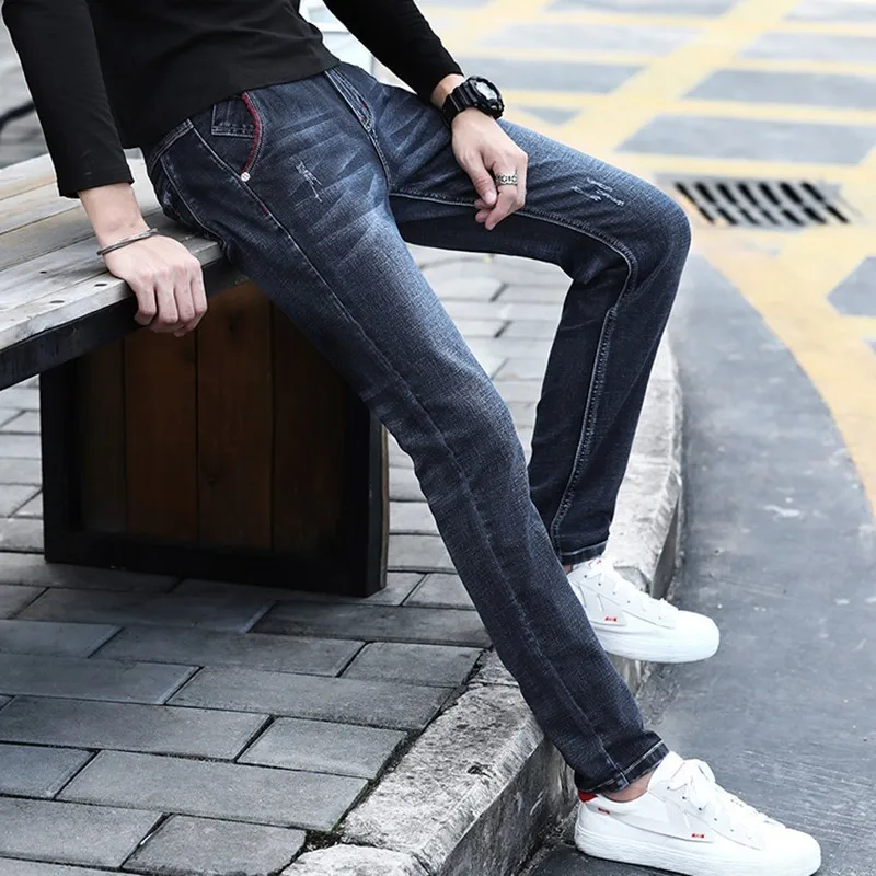 Denim Jeans For Men's Brand Classic Stretch Slim Casual Trendy Pants High Quality Fashion Work Daily Four Season New Brand Male 3