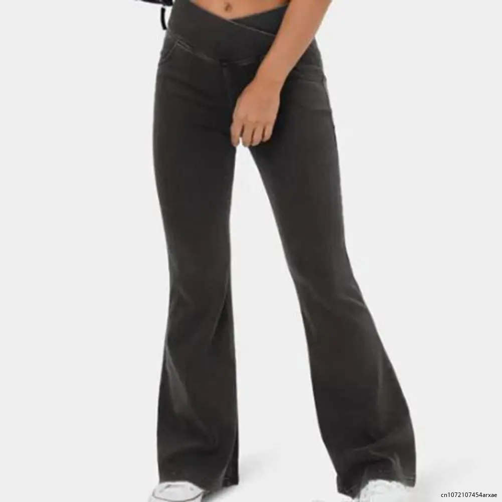 2024 Women Style Trousers Stylish Women's High Waist Flared Denim Pants with Waistband Slim Fit Jeans Fashionable for Streetwear