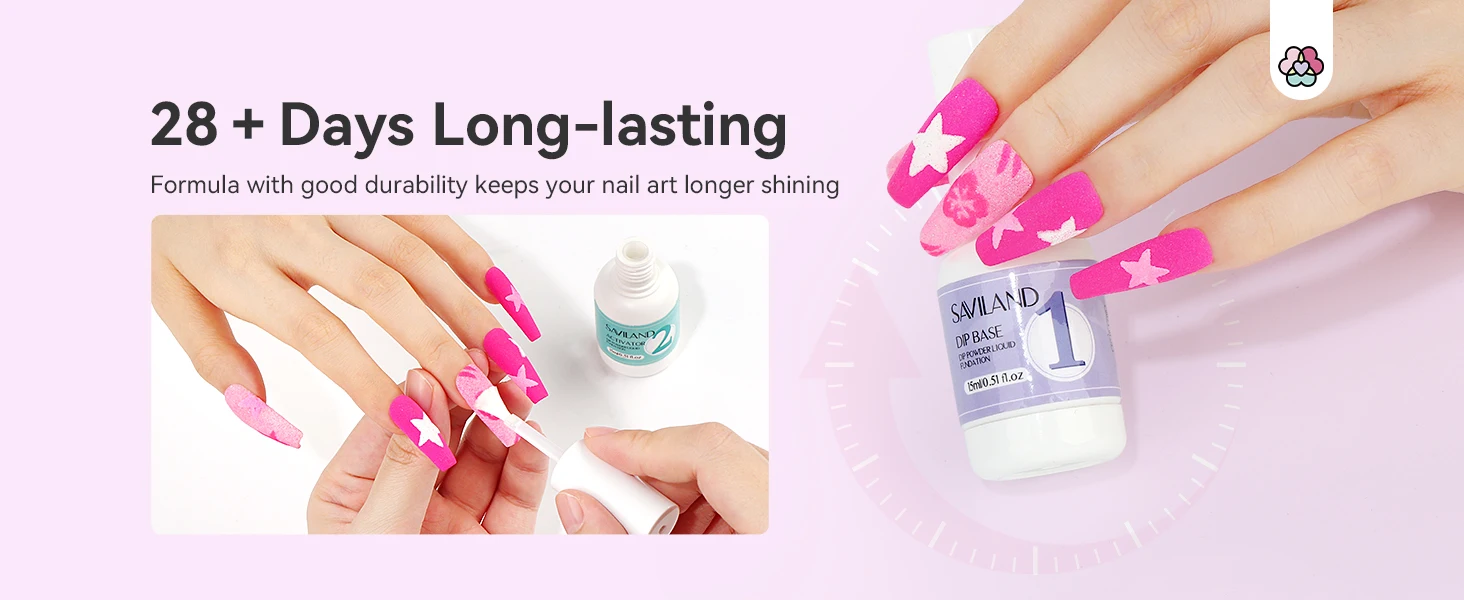 Description Picture 6 of itemSAVILAND 15ml Dipping Powder System Liquid Set Base Top Coat Activator Brush Nail Art Natural Dry Without Lamp Cure Dip Powder