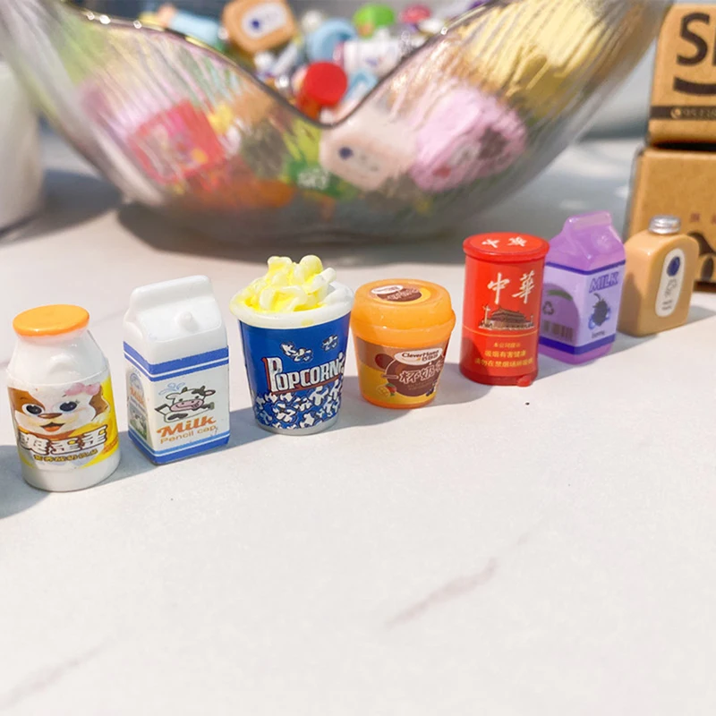 5PCS Cute Miniature Dollhouse Supermarket Food Snacks Mini Cake Drink For Doll Kitchen Accessories Random 5