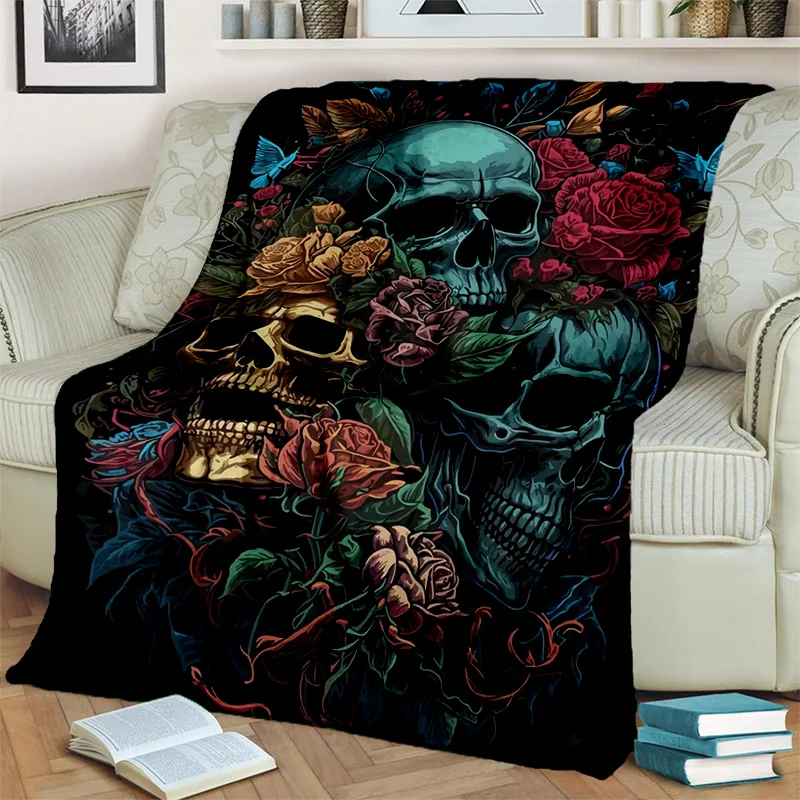 

Horrible Skull Flower Gothic Cartoon Blanket,Soft Throw Blanket for Home Bedroom Bed Sofa Picnic Travel Office Cover Blanket Kid