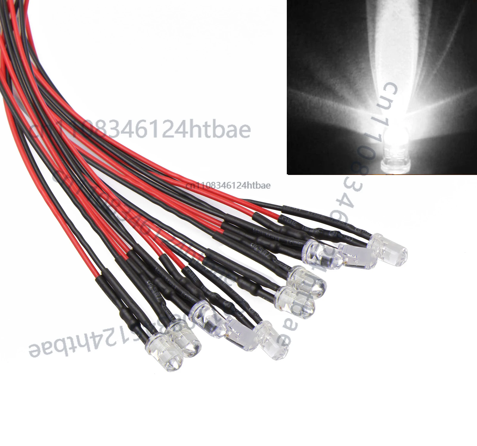 새로운 50개 흰색 사전 배선된 3mm 밝은 차가운 흰색 LED 사전 배선된 12V LED 전구 투명