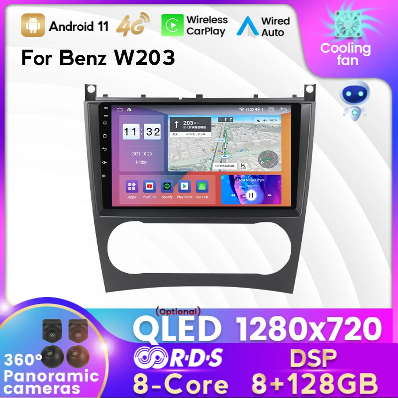 Автомагнитола на Android 11 для Mercedes Benz W203 W209 W219 W169 A160 C180 C200 C230 C240 CLK200 мультимедийный