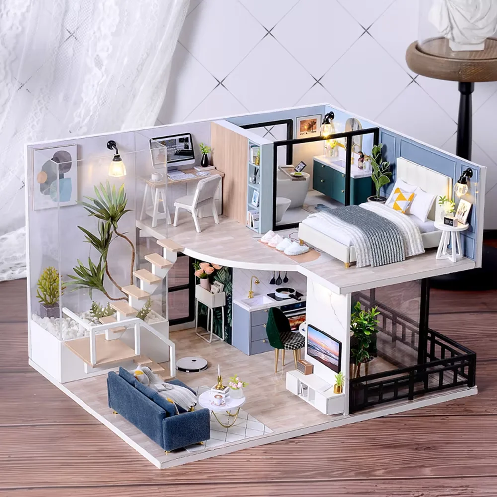 CUTEBEE DIY DollHouse Wooden Doll Houses Miniature Dollhouse Furniture Kit with LED Toys for Children Christmas Birthday Gift 6
