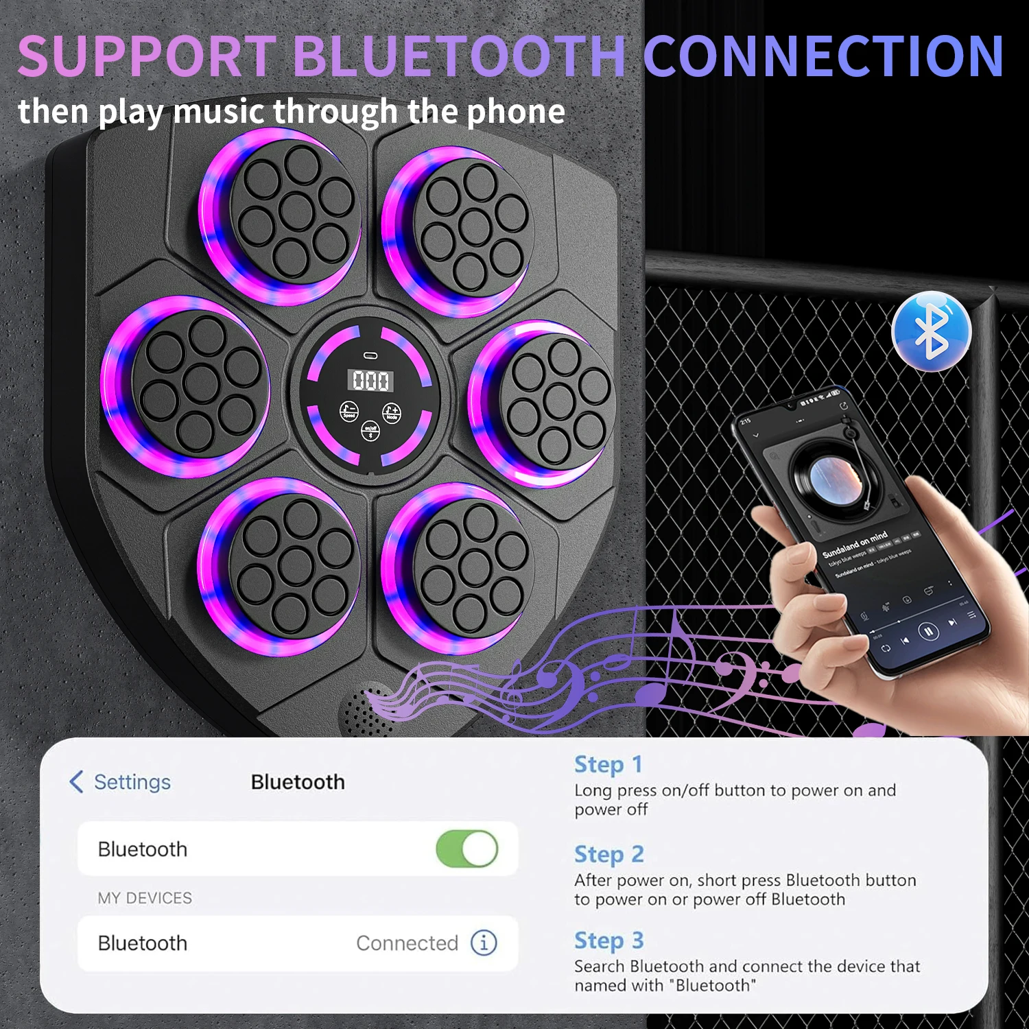 6 Targets Music Boxing Machine Smart Bluetooth Wall Mounted Boxing Trainer Gym Home Electronic Target Punching Equipment