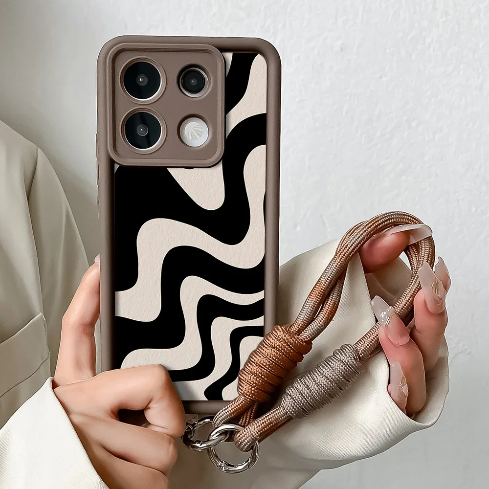 Zebra Stripe Black and White Case with Wrist Chain Lanyard Cover