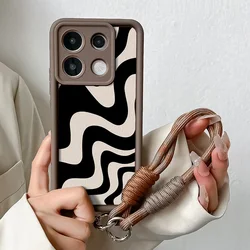 Zebra Stripe Black and White Case with Wrist Chain Lanyard Cover for Xiaomi Poco F5 (J85C-Coffee-SS)