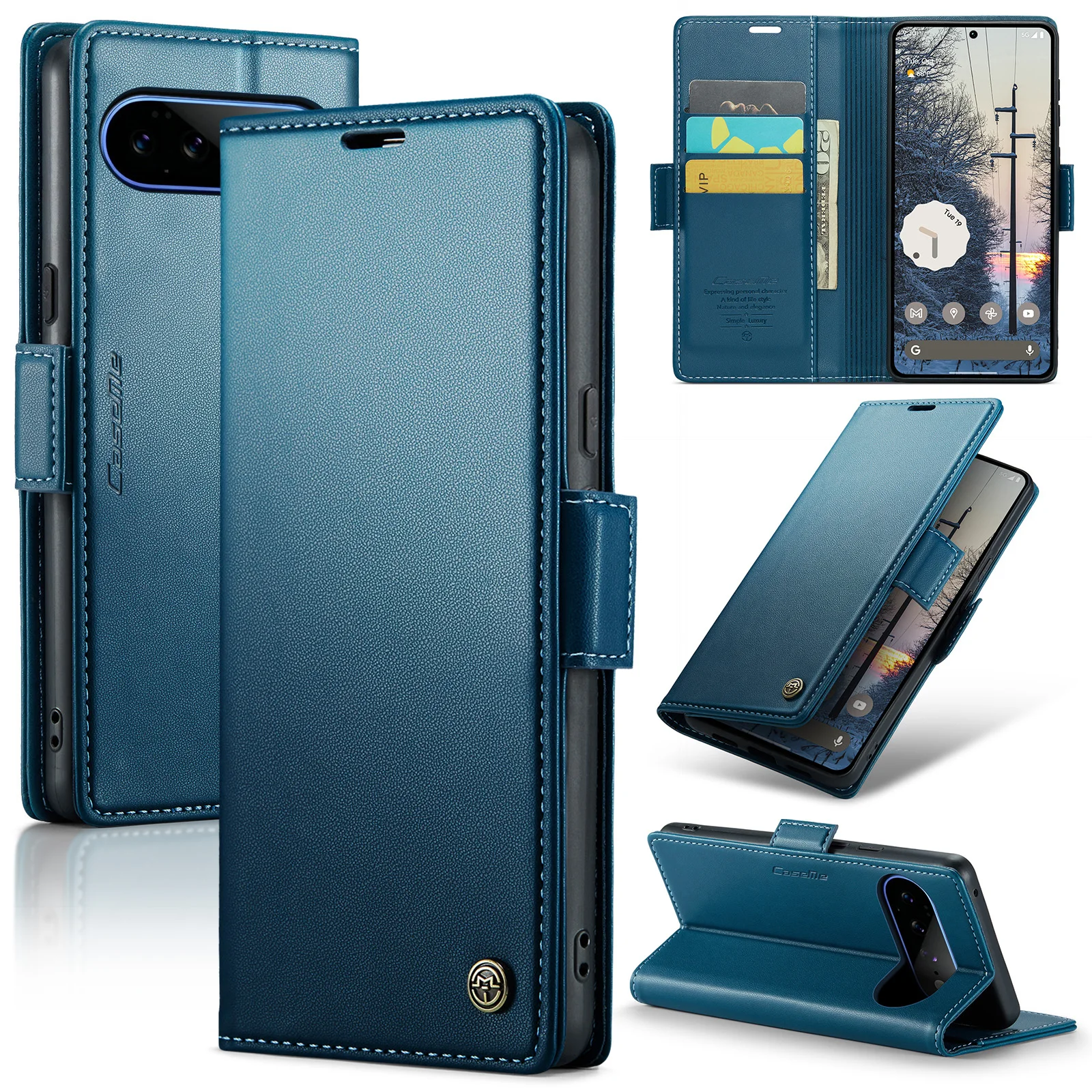 Leather Flip Wallet Case with Kickstand and Card Holder