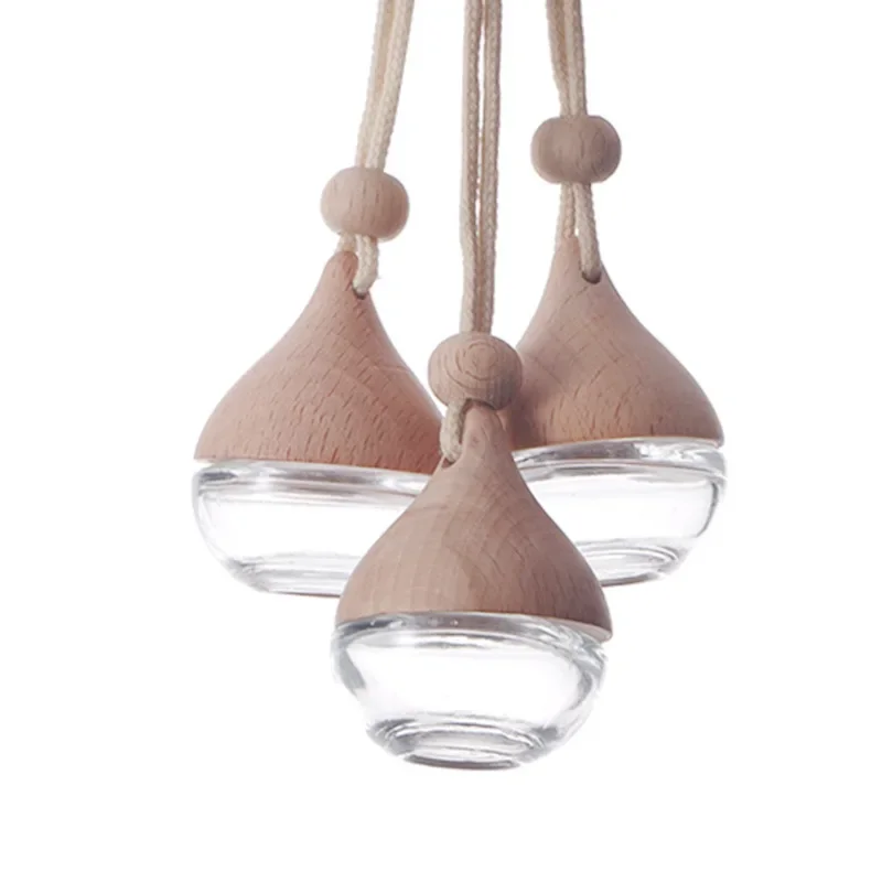 5ml Empty Pendant Auto Perfume Frosted Mini Perfume Bottles with Wood Lid Frosted Glass Bottle Essential Oil Container Portable 5