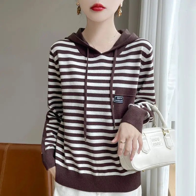 American Hooded Sweatshirt Women's Loose Base 2024 Spring And Autumn New Item Hooded Sweater Casual Jacket Knitted Sweater Top 6