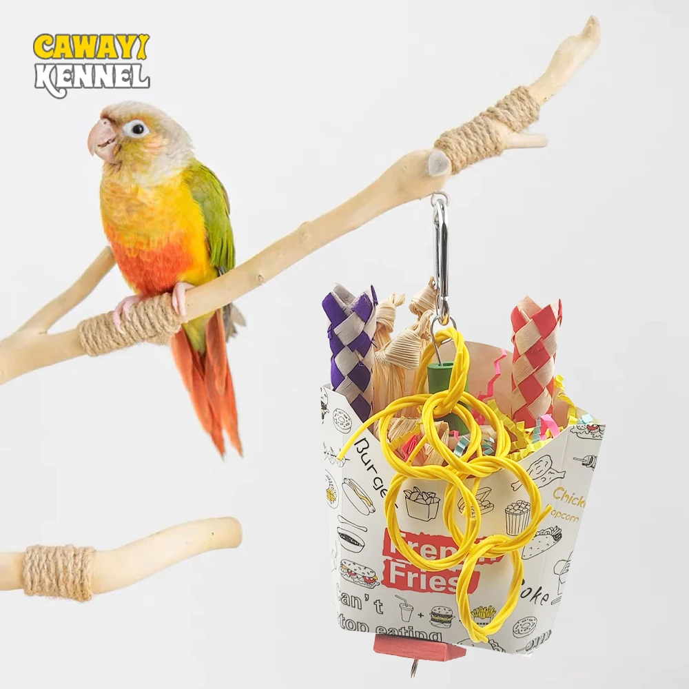 Cute Colorful Bird Bite Chew Toys Fast Food Box Shape Shredded Paper Hanging Toys for Pet Bird Parrot Cage Bite Accessories 1pc parrot toy,bird toy