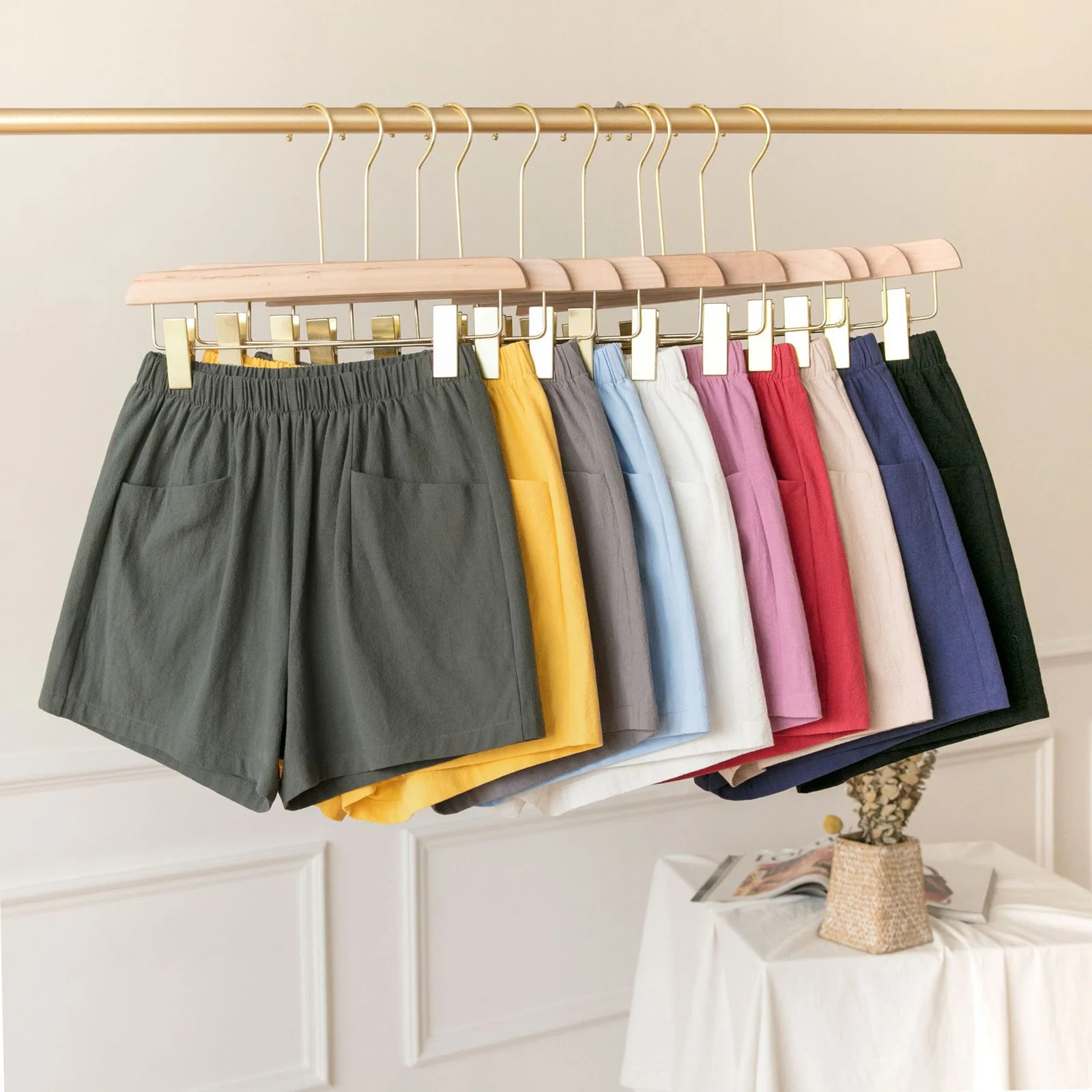 

Women's Cotton Linen Shorts Summer Solid High Waist Women Office Daily Fashion Casual Basic Breathable Wide Legs Short Pants