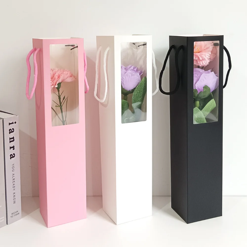 100 Teile/los Transparente Fenster Geschenk Taschen Blumenstrauß Einkaufstasche Hochzeit Griff Taschen für Gäste Kreative Candy Box Party Liefert