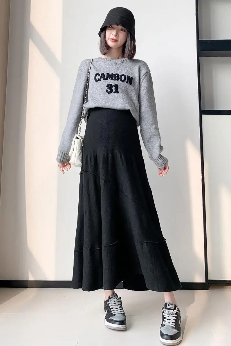 5591# Autumn Winter Fashion Knitted Maternity Skirts Elastic Waist Belly A Line Slim Loose Clothes for Pregnant Women Pregnancy