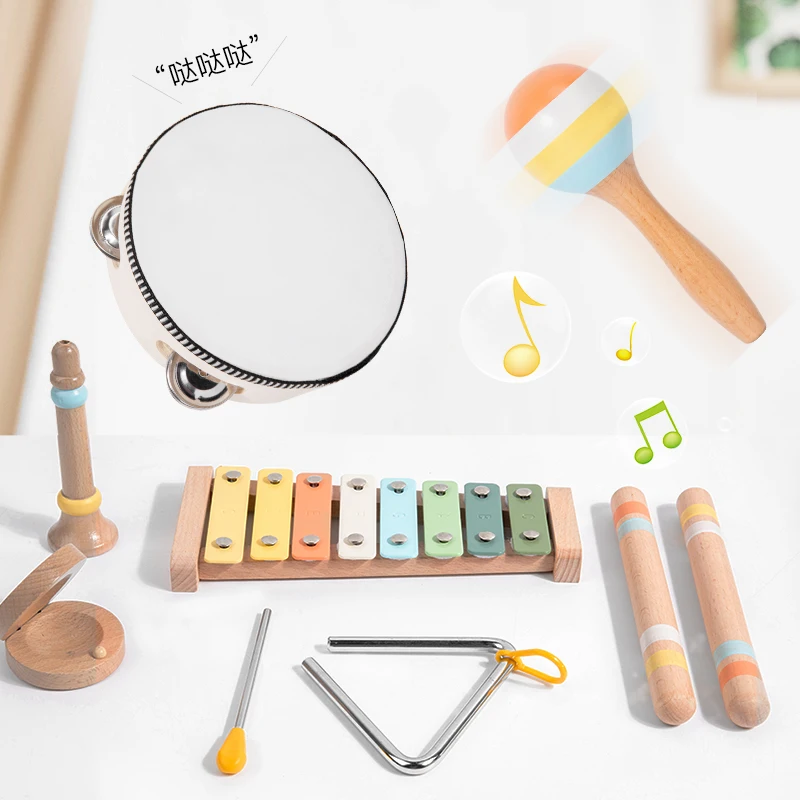 Music Set Montessori Musical Instrument Baby Children Wooden Percussion Instrument Toy Early Educational Knocking Toys for Kids 4