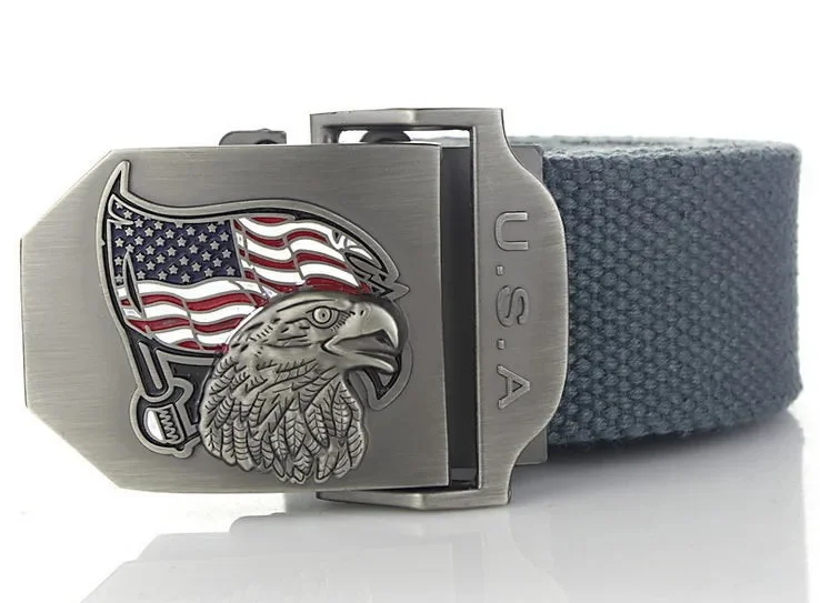 SupSindy Men Canvas Belt USA Eagle Metal Buckle Army Military Tactical Belts for Men Jeans Outdoor Training Soldier Strap Male