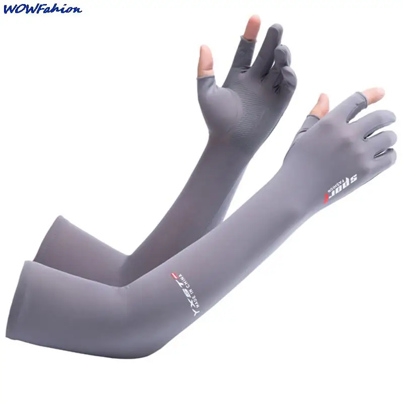 Half Fingers Ice Arm Sleeves Sun Protective Breathable 50cm Arm Warmer Outdoor Sport Riding Running Cool Silk Arm Sleeve