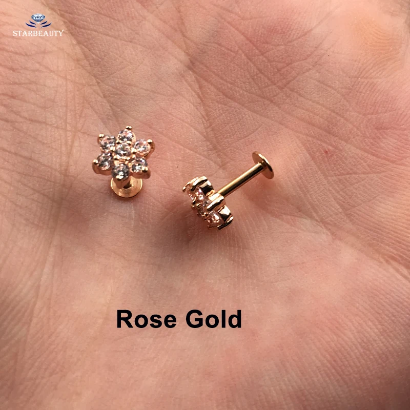 Classic Flower Zircon CZ Gem Labret Lip Bar Ring Piercing Ear Cartilage Tragus 1.2*6mm 316l Steel