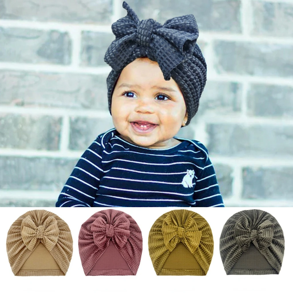 Lovely Golden velvet Baby Hat Cute bow Baby Girl Boy Hat Scarf Soft