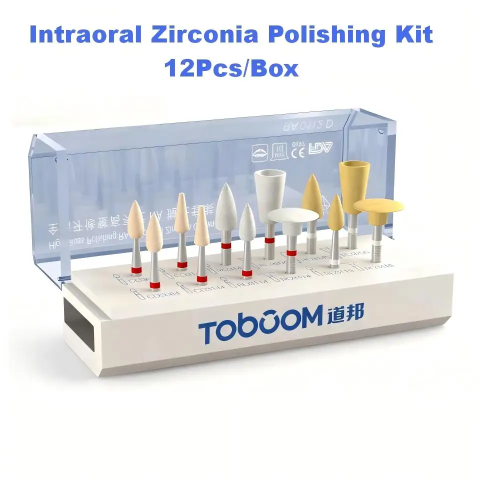Kit de Pulido Dental Intraoral de Zirconia TOBOOM para Coronas RA0112D, Juego de Fresas de Pulido Dental para Contra-ángulo de Baja Velocidad