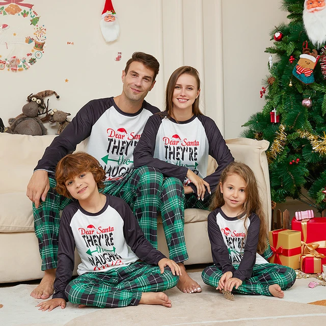 Christmas Pajamas 2-Piece Suit Letter Print Green Plaid Printed Home  Clothing Xmas Family Matching Parent-Child Nightgown Set - AliExpress