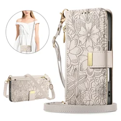 Elegant Leather Crossbody Flip Wallet Phone Case with Card Slots and Wrist Strap - iPhone 17 Pro (Beige)
