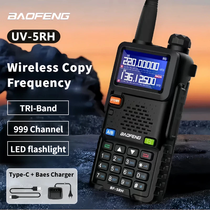 Baofeng Uv5Rh Walkie Talkie 10W Protable Full Bands Wirless Copy Frequecy Typec Charger Aggiornato Uv-5R Ricetrasmettitore Radio Bidirezionale