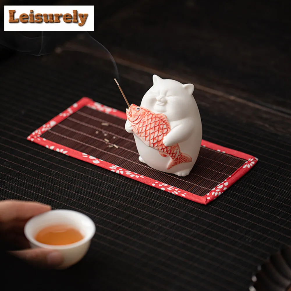 1pcs Cute Cat Play Fish Incense Insertion Zen Line Lncense Lnsertion Seat Accessories Sandalwood Burner Thread Insertion Holder