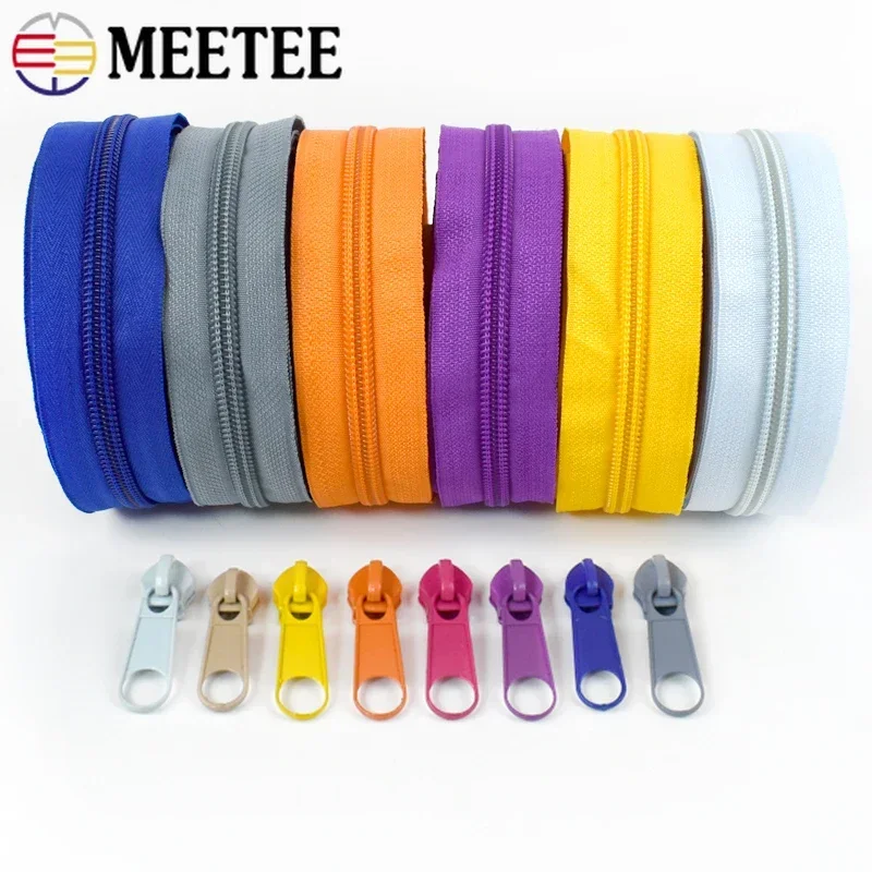 3# 5# Meetee 3/5/10M Rainbow Nylon Zipper Tape with Zippers Slider Decor Zip Closure Repair Kit Bag Garment Sewing Accessories