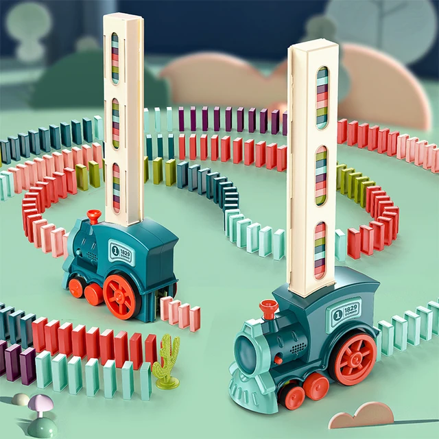 Kids Electric Domino Train Car Set Sound & Light Automatic Laying Dominoes Brick Blocks Game Educational DIY Toy Gift 2