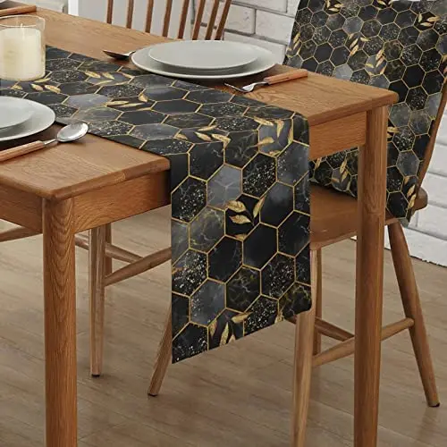 Abstract Black Marble Honeycomb Linen Table Runners Kitchen Table Decors Washable Dining Table Runners Holiday Party Decoration