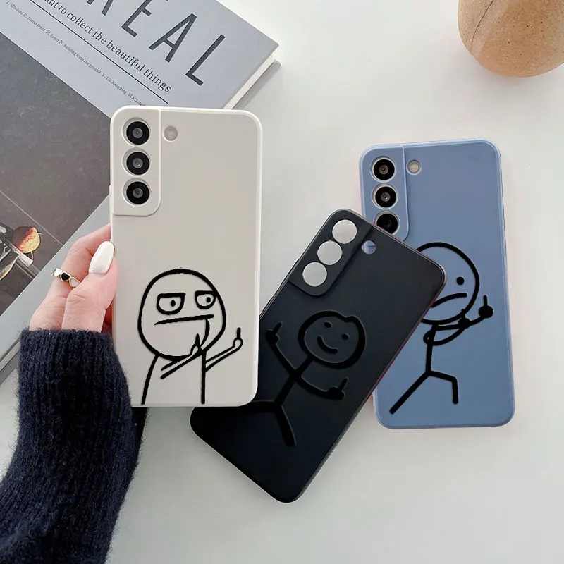 Funny Middle Finger Cute Man Liquid Silicon Case For Samsung Galaxy S24 S23 S22 Ultra S21 S20 FE S10 S24 Plus Luxury Phone Cover