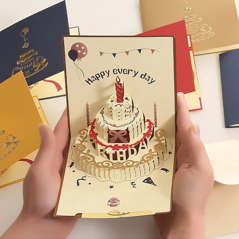 Biglietto di auguri unico 3D Happy Birthday Card Music Light con torta di  compleanno PopUp biglietti di buon compleanno colorati compleanno -  AliExpress