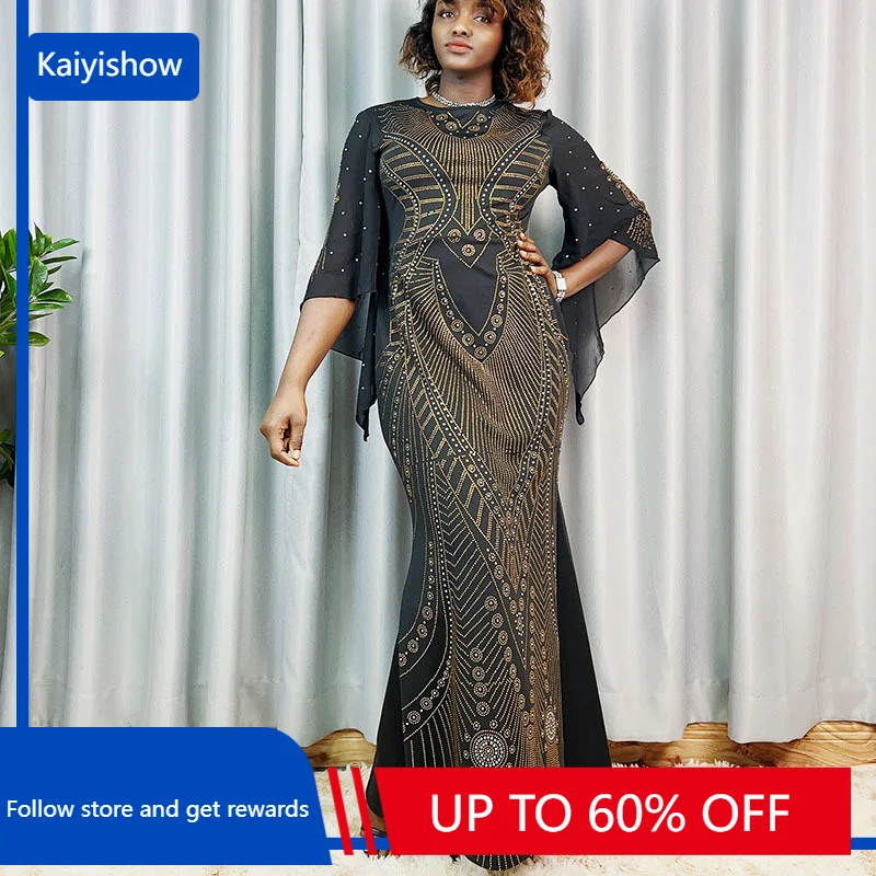 

African Wedding Party Dresses for Women Summer African Half Sleeve Polyester Black Long Dres Dashiki African Dresses Maxi Dress