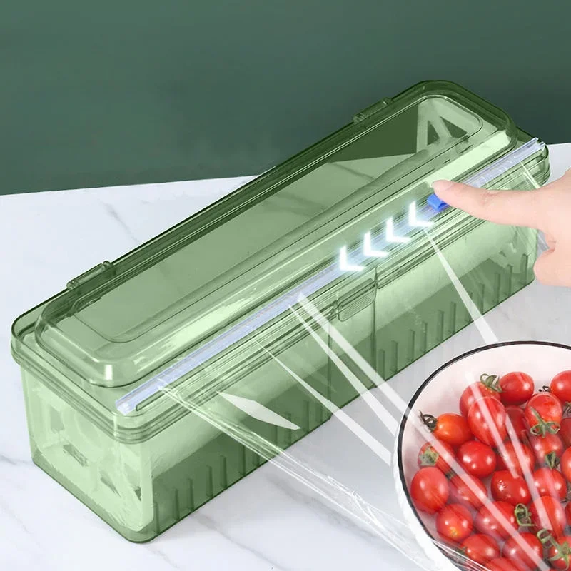 Description Picture 2 of itemCling Wrap Dispenser Plastic Transparent Refillable Wrap Cutter Storage Box Aluminum Foil Film Dispenser Organizer Kitchen Tool
