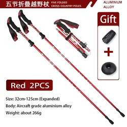 Set of 2 Ultra-Light Foldable Trekking Poles for Outdoor Camping and Hiking (FoldCane 2PCS Red)
