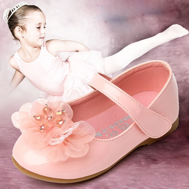 White Pink Flower Children Little Girls Princess Leather Shoes For Toddlers Baby Wedding Party Shoes 1 2 3 4 5 6 Years Old Shoe 4