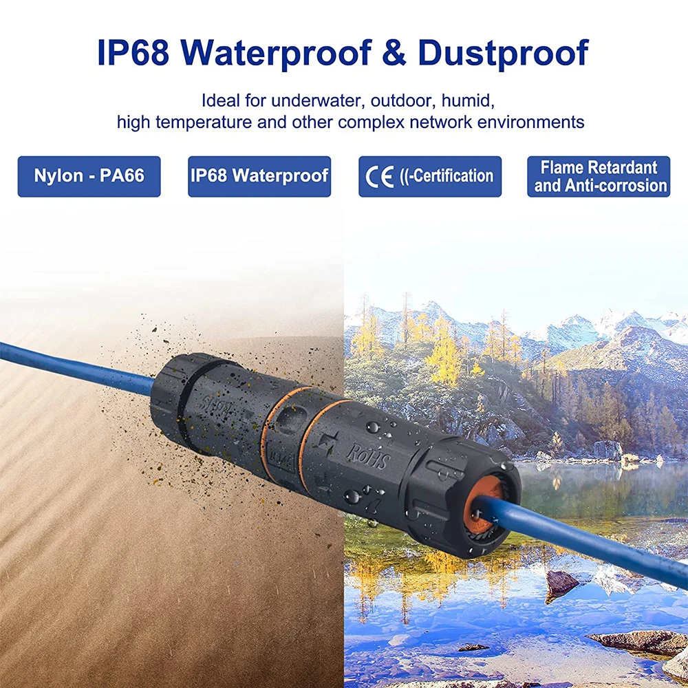 Acoplador Rj45 Impermeável Blindado Cat5e 6a Cabo Ethernet Conector Cabo de Rede Cabeça Dupla Acoplador Lan Exterior Hoolnx-ip68 - Imagem 5