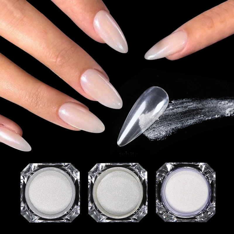 Aurora Perle weiße Nägel Glitzer Staub Chrom Mondlicht weiß reiben auf Pulvers chale Spiegel Pigment Nail Art liefert Dekoration