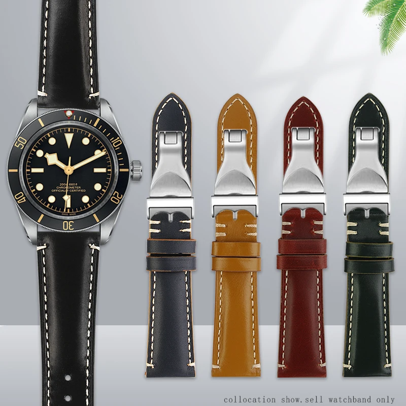 Cinturino Per Orologio In Pelle Bovina Di Alta Qualità 20Mm 22Mm Per Tudor Black Bay Cinturino In Morbida Pelle Da Uomo Con Chiusura A Chiusura A Sgan