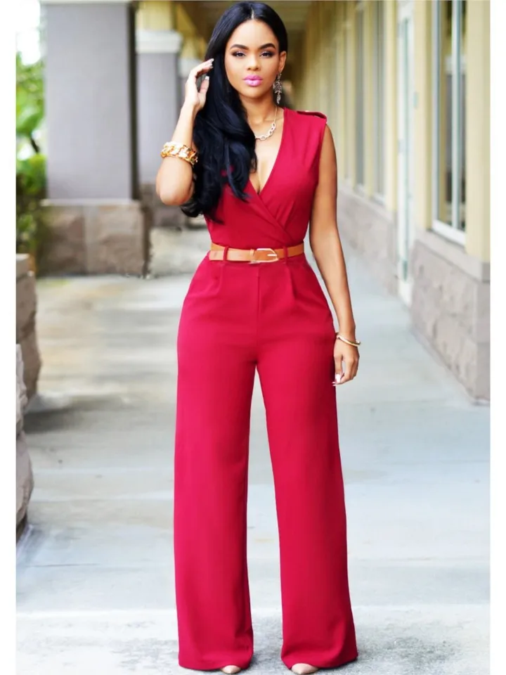 Tuta da donna elegante estiva girocollo senza schienale senza maniche tuta a gamba larga pagliaccetto, Rosa acceso, M