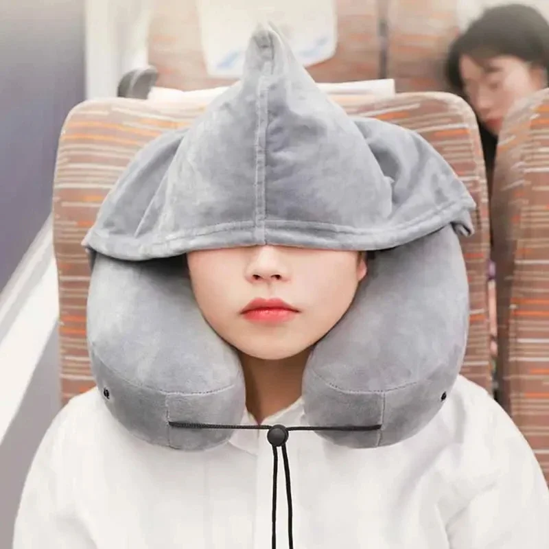 Neck Pillow Travel U-shaped Pillow Inflatable H Hooded Nap Car Aircraft Long-distance