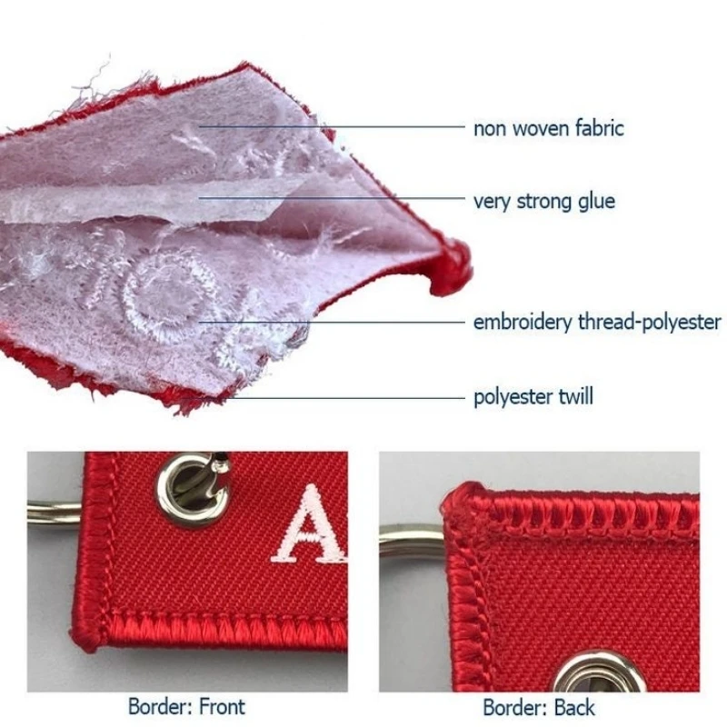 50 pcs Keychain Embroidery PVC Rubber Woven Printed Technics Customize Brand Fabric Key Chains Bag Tag