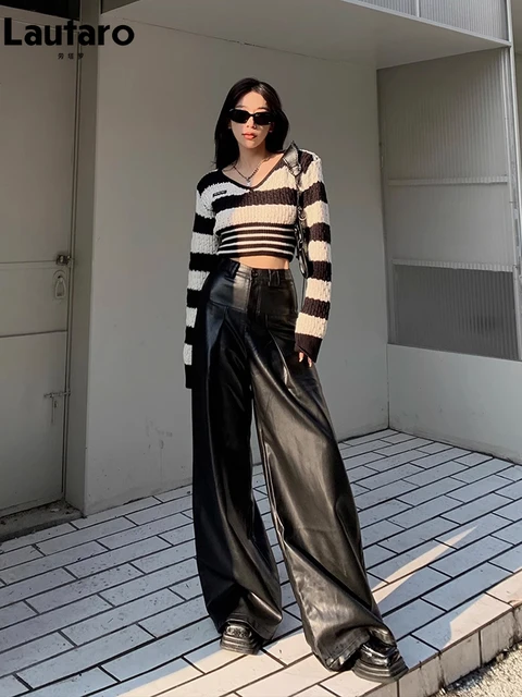 Leather Pants Women High Waist Elegant Casual Baggy Pants Female