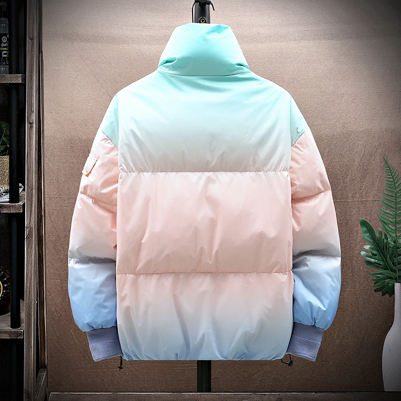 New Men's 2023 Autumn Winter Hooded Cotton-Padded Jackets Slim Gradient Thick Parkas Hip Hop Streetwear Warm Down Coats Clothing