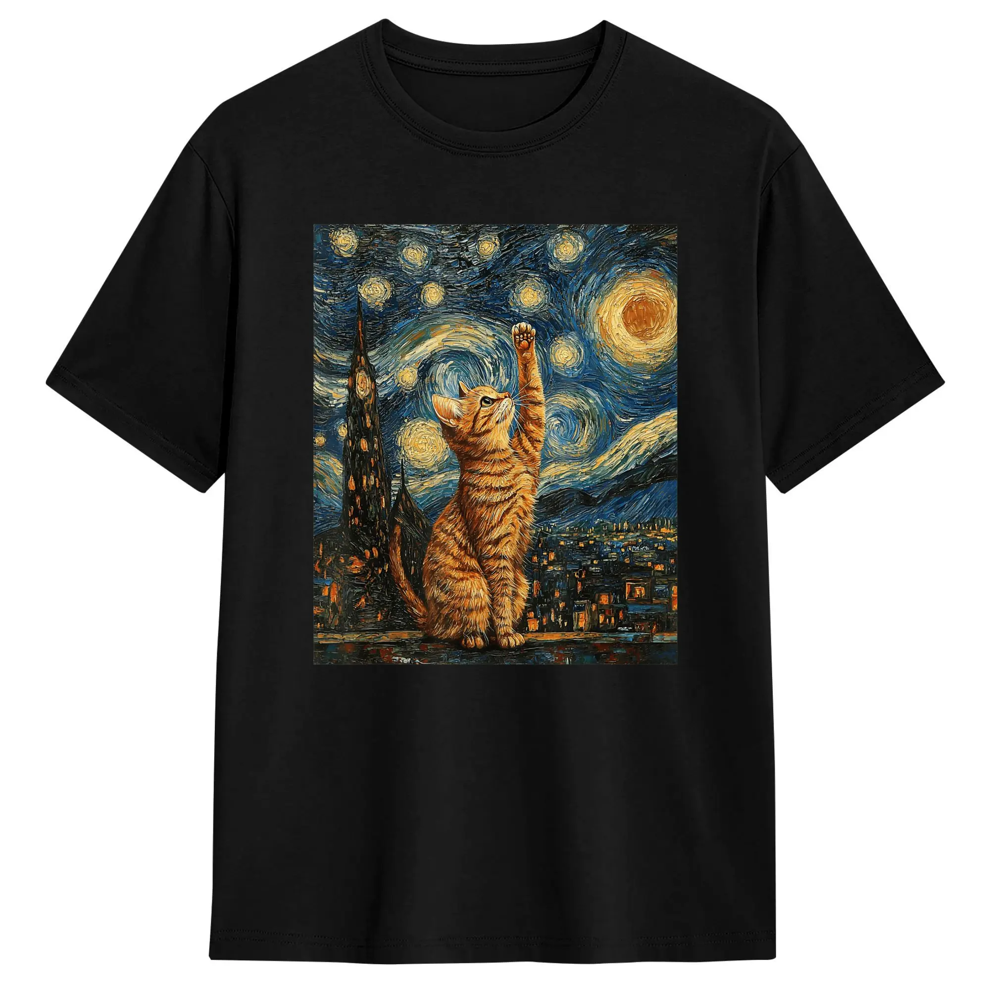 Van Gogh Starry Night Sunflower Graphic Vintage Cotton T-Shirt
