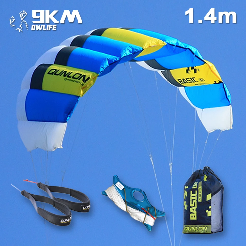 9KM 0.6~1.5㎡ 2 Line Parafoil Kite Set Professional Beginner Traction Trainer Kite With Wrist Strap + Dyneema Line + Bag